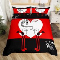 Couple Romantic Wedding Mr And Mrs Duvet Cover Microfiber Funny Quotes Love Heart Happiness Love Birds For Valentine'S Day Adult EU Single(135*200cm)3pcs red