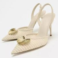 Novelty Mesh Appliques Decorated Pumps Women Sexy Pointed Toe Slingbacks Thin Heel Designer Shoes Comfortable Party Dress Shoes 35