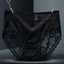 Plus Size Female Summer Sexy Lace Hollow Breathable Non Mark Wrap Hip Cotton File High Waist Triangle Briefs L
