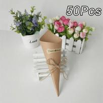 50Pcs Kraft Paper Bouquet Wrapping Tubes With Rope Tag DIY Handmade Confetti Holder Flower Cones Holder Wedding Decoration 21cm ruda