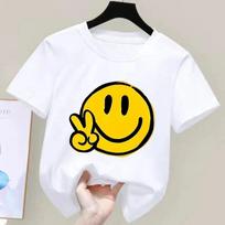 Kids Cartoon Smiley Face Print Short-sleeved T-shirt Casual and Versatile Style Suitable for Children's Outings and Daily Wear 110