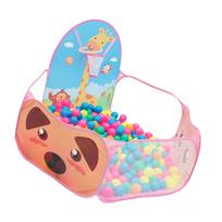 Kids Ball Pit Folding Cartoon Giraffe Baby Play Pool Tent with Basketball Hoop for Girls Boys Pink