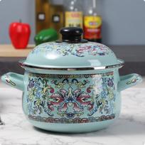 Enamel Soup Pot with Lid Stockpot Thick Body Stew 20CM Rim Strawberry 18CM Green Twig