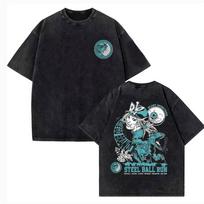 Anime JoJo Bizarre Adventure T-shirts Gyro Zeppeli Manga Graphic Print T-shirt Men Women Vintage Washed Cotton Casual T Shirt S black