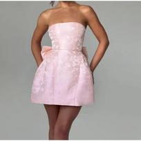 Women Sexy Jacquard Bow Strapless Strap Lace Up A Line Midi Dress S