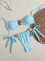 New European and American bikini sexy metal shell high waist lace-up swimsuit women's swimsuit XL