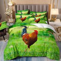 King Size Bedding Set For Adults,Duvet Cover,Print Cock,Hen, Sheep,Cow,hamster,Animal, Poultry,Double Bed Cover With Pillowcases EU single(135x200cm) green