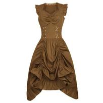Foreign Trade Hot-Selling European and American Plus-Size Steampunk Gothic Victorian Era Ruffled Sleeveless Dress for Women Sleeveless Women's Skirt-Brown XXL brown