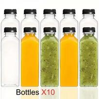10Pcs Clear Plastic Juice Bottles Leakproof Mini Shot Bottles with Screw Caps Freezer Safe for Home Kitchen Fridge Juice Milk 250ml