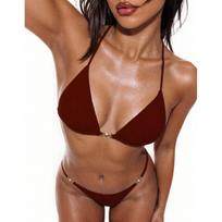 Solid Color Bikini Lace Up Three-point Sexy Beach Hot Swimsuit XL