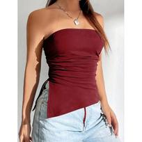 Solid color one-word collar off-shoulder pleated tube top waist slim irregular vest top female sexy inner cover XS bordinė