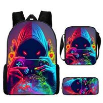 Kids Cartoon Gaming Console Backpack Set - Lightweight School Bag Crossbody Pencil Case Elementary Students Design 1