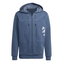 Adidas Spliced Design Brand Logo Print Fleece-Lined Hooded Jacket Men Outerwear Blue HL9379 XS