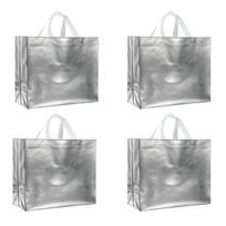 4/6/8 PCS Silver Reusable Tote Bags – Elegant Metallic Gift Bags with Handles for Bridesmaid Wedding & Grocery Shopping 32x28x12cm