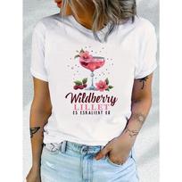 Moterų t-shirtas su „Wildberry Lillets Tipsy Party“ paveikslėliu, laisvalaikio, apvalia iškirpte, trumpomis rankovėmis S balta