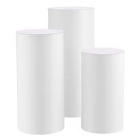 Vestuvių gėlių stovas, 3 vnt. 60/75/90 cm apvalus cilindrinis postamentas, baltas postamentas su PVC dangteliu, cilindriniai postamentai vestuvėms, vakarėliams,