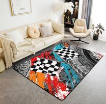Racing Flag Area Rug Red Stripe and Checkered Pattern Motorsport Inspired Floor Carpet for Car Enthusiast Living Room Bedroom 40X60cm
