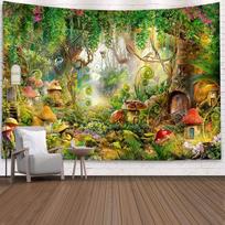 Pasakų miško gobelenas Sienos dekoracija Fantazijos Magiško sodo Grybų Estetika Vaikų Kūdikio Miegamojo Svetainės Bendrabučio Šventės Dekoras 100X70CM black