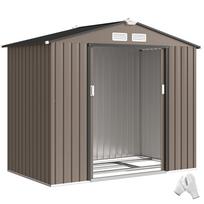 Garden Shed 2.77 m² Garden Cabin Garden Cabinet Dim. 213L x 130W x 185H cm Sliding Door Steel Brown 213 x 130 x 185 cm