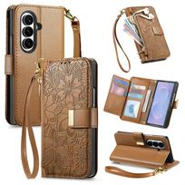 Skirta Samsung Galaxy Z Fold 8 Ultra 5G dėklas Prabangus odinis su užtrauktuku Crossbody Flip piniginė Kortelių laikiklis Atrama Atsparus smūgiams galinis dangtelis Galaxy Z Fold6 ruda