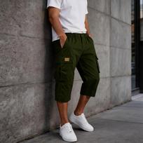 Men's 6-Pocket Cargo Shorts with Elastic Waist and Button Closure Color Casual Pants XXL