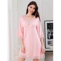Lace Sexy V-Neck Pure Modal Cotton Homewear Pajamas Women's Large Size Loose Seven-Sleeve Pajamas S