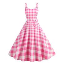 Barbie powder new summer retro sexy suspender plaid print pendulum skirt belt S