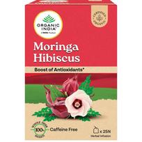 Organic India Moringa Hibiscus Tea 25 Bags Pack of 1 – Antioxidant-Rich Herbal Infusion for Wellness and Vitality red