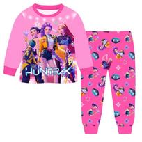 Anime Kpop Demonų medžiotojai Zoey kostiumas Rudens pižama vaikų drabužiams 3-14 metų Vaikams Huntrix Rumi Mergaičių marškinėlių ir kelnių rinkiniai 110cm( 3-4Years) blue