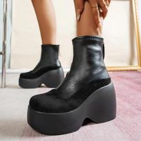 Platform High Heels Women Boots Sexy Woman Shoes Winter Warm Snow Boots Trend Pumps Leather Shoes Zip Ankle Chelsea Botas 35