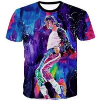 Vasaros mada Michael Jackson hip-hopo dainininkas retro šaunus laisvalaikio vyriškas Harajuku gatvės stilius trumpomis rankovėmis S black