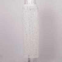 Summer White Lace Midi Skirt, Street Style Jacquard Hollow Out Back Slit Lace Skirt for Women, European American Fashion S balta