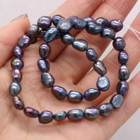 1String, Black Natural Freshwater Pearls, 7-8mm Straight-hole Nugget Pearl Beads for Jewelry Making DIY Crafts, Birthday Wedding Gifts, 36cm 1String/7-8mm-36cm juoda