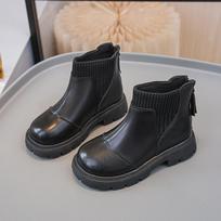 Kids' Versatile Spring/Autumn Boots: Soft Sole Sock Boots & Fashionable Leather Combat Boots Size 27 / Inner length 17.2 cm