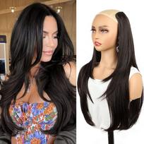 22 colių sintetiniai ilgi tiesūs sluoksniuoti prisegami plaukų priauginimai V formos juodi blondiniški nematomi plaukų priauginimai moterims 22inches&1pc
