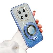 Luxury Plating For Honor Magic 7 Lite Pro 5G X9C Magnetic Stand Holder Glitter Case For Honor X9C Magic Pro Lite 7 5g Soft Cover Honor Magic 7 5G mėlyna