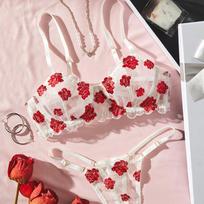 Ultra-thin Sweet Wind Small Floral Underwear European and American Sexy Flower Lace Underwear New Sex Underwear Set S