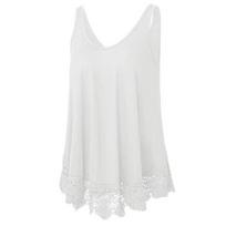 Women Summer Vest Sleeveless Round Neck Lace Hem Solid Color Plus Size Daily Wear Loose Hollow Out Lady Tank Top Lady Clothing 3XL balta