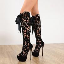 Sexy Women Cross-strap High-tube Sandals Lace-up Peep Toe Hollow Roman High-heeled sandals Party Cosplay Shoes 35