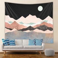 Abstract Mountain Geometric Print Tapestry Ins Sun Forest Landscape Wall Hanging Tapestry Home Bedroom Living Room Decoration W95xH70cm white