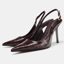 Sexy Pointed Toe Embossed Top Leather Thin High Heels for Ladies Summer Slingback Designer Pumps Women Elegant Party Office Shoe 35