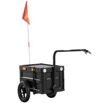 Dviračių krovininis priekaba Transportavimo vežimėlis Sulankstoma plastikinė dėžė 65L Dangtis Greito atleidimo 145x51.5x72cm Juoda 145 x 51.5 x 72 cm