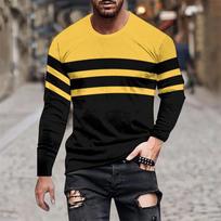 Men Colorful Pattern Tees Autumn Casual Round Neck Tops Loose Long Sleeve T-Shirts S yellow
