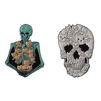 2-6pcs/set Punk Skeleton Enamel Pin Skull Reader Anxiety Skeleton Overthinking Brooches Lapel Badge Jewelry Gifts For Friends gray