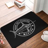 Deep Sea Fishing Master Marlin Pattern Doormat, Machine Washable Polyester Rectangular Rug, Lightweight and Non-slip 40X60cm