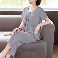 Summer New Large Size Women's Clothing Hong Kong Style Elegant Leisure Commute Home Fashion Set Short Sleeve Seven-Point Pants Two Piece Outfit M