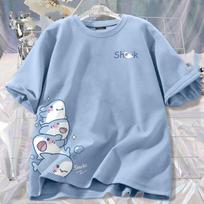 Kids Summer Cotton T-Shirt Tops Q Cute Shark Print Boys Girls Street Hip Hop T-Shirt Soft Home Tee Kids Short Sleeve Tops 110