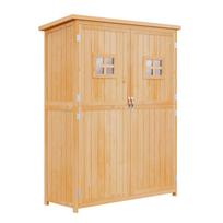 Wooden Garden Shed with Two Windows, Tool Storage Cabinet, Outdoor Double Door Organizer 127.5L x 50W x 164H cm, Natural 127.5 x 50 x 164 cm