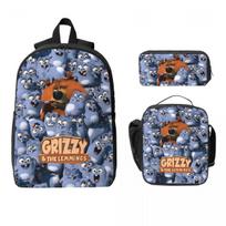 Grizzy And Lemmings Kids Backpack Lunch Box Pencil Boxes for Boys Girls Kindergarten Backpacks Lightweight Schoolbag Bookbag Set