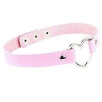 Women's Leather Choker Necklace with Heart Pendant Gothic Collar Chain Jewelry rožinė